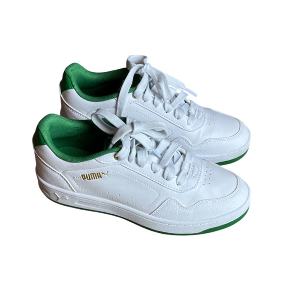PUMA Court Classy Sneaker- Color: Puma White-Archive Green-Gold -Size 6 - Picture 1 of 9